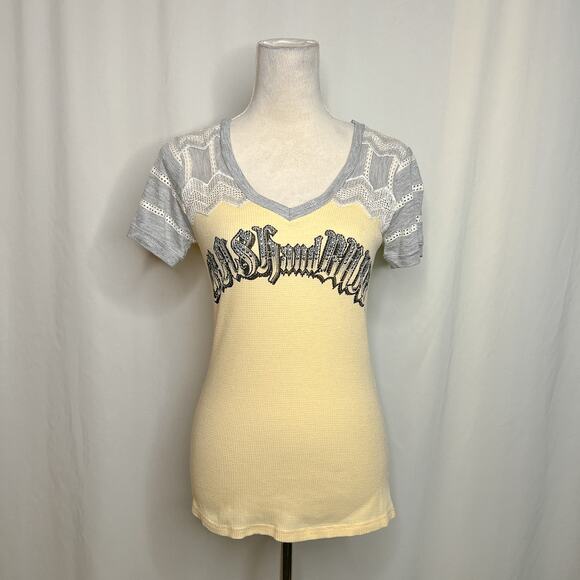 Crash & Burn Logo Shade Thermal Waffle T-Shirt Rhinestone Sequin Women's M NWT - Picture 3 of 11